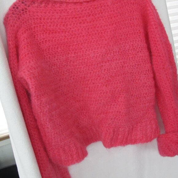 NEW Handmade Bright Pink Mohair Oversized Crop Sweater - Picture 2 of 10
